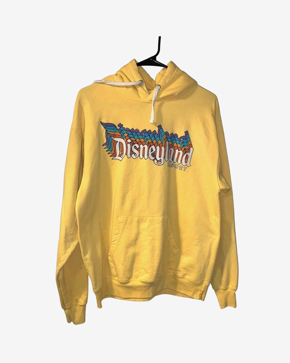 Vintage Disneyland Resort Colorful Hoodie Adults Size M Yellow Spellout Pocket